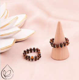 Bague en Œil de Tigre (pierre naturelle) perles 3 mm acier inoxydable 304 – Collection Essentiana