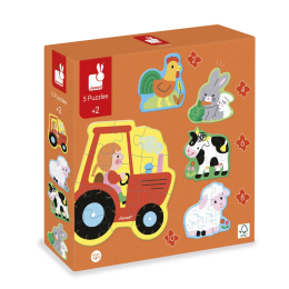 5 puzzles évolutifs Ferme en carton – de 2 à 10 pièces Janod