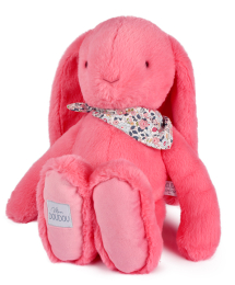 Peluche – Lapin fleurette Rose Corail XL 50cm  Doudou et Compagnie