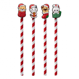 Lot de 4 Crayons avec Embout Décoratif PVC - Adoramals de Noël