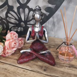 Figurine Yoga Femme - Bordeaux & Argent 24cm