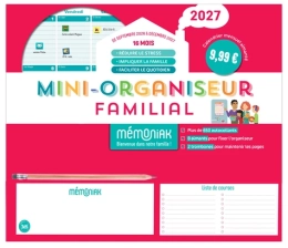 Mini-organiseur familial Mémoniak 2027, calendrier mensuel, sept. 2026 à déc. 2027 - Editions 365