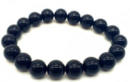 Bracelet Obsidienne Noire Dorée perles 10mm