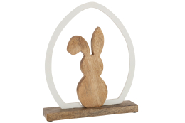 Lapin avec œuf en bois de manguier et métal blanc – Décoration intérieure – 32,5 cm J-Line
