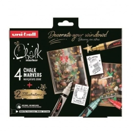 Coffret de Noël CHALK MARKERS – Thème traditionnel - 4 marqueurs craie pointe medium + 2 illustrations à reproduire